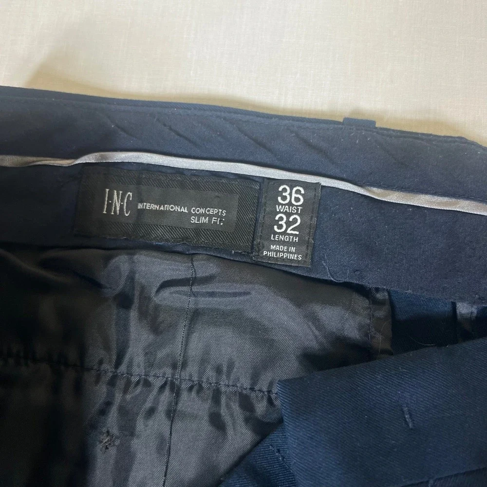 INC International Concepts Mens Slim Fit Navy Blue Dress Pants 36x32